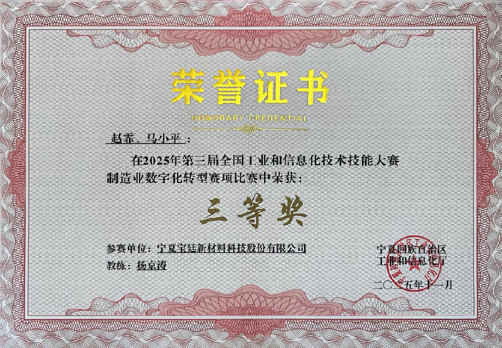 数字化深耕结硕果|宝廷新材料荣获2025年第三届全国工业和信息化技术技能大赛制造业数字化转型三等奖